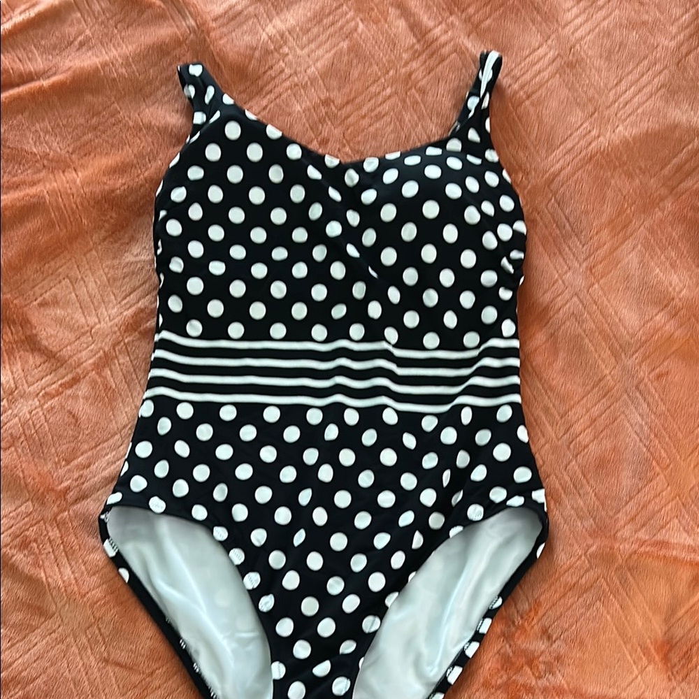 Polka Dot Lands End Swimsuit - Black and White